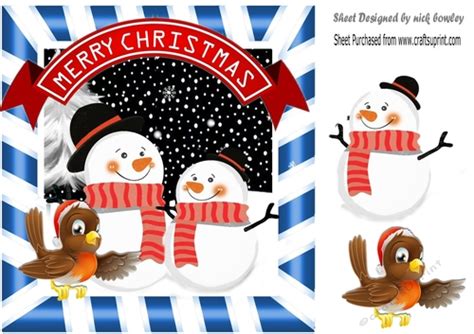Lovely Pair Of Toon Snowmen With Robin In Striped Frame 8x8 Cup983752