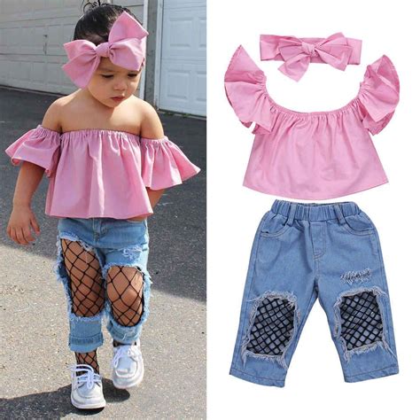 Conjunto De 3 Peças De Camisa Rosa Sem Ombro Para Bebês Roupas Fashion