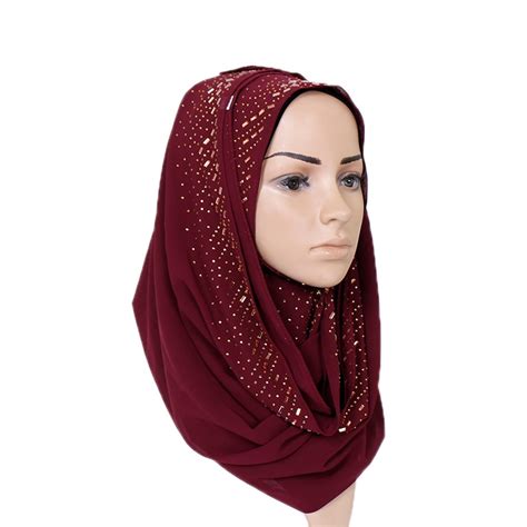 new style plain bubble chiffon hijab gold diamond glitter scarf winter women muslim headbead