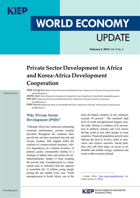 Pdf Private Sector Development And Korea Africa Development Cooperation