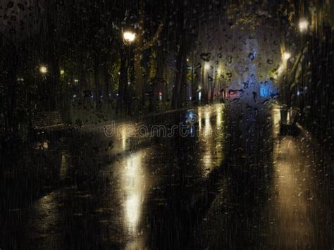 Night City Lights During The Rain At The Evening Stock Photo Image Of
