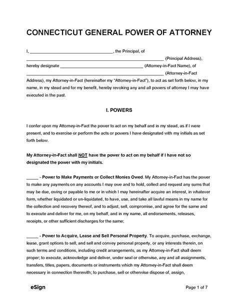 Free Connecticut Power Of Attorney Forms Pdf Word