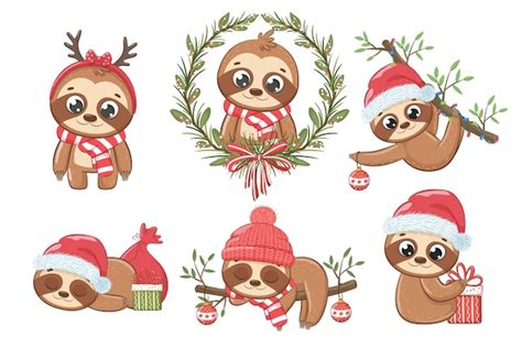 Premium Vector A Collection Of 6 Cute Sloths For New Year And