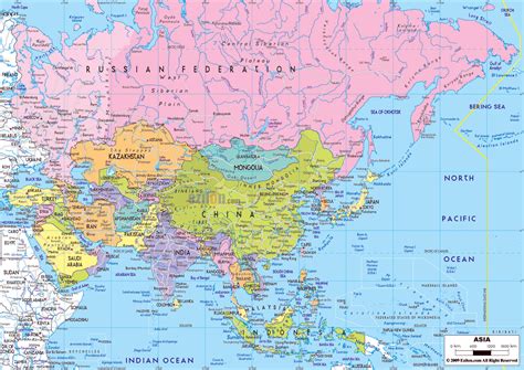 Большая политическая карта Азии с крупными автодорогами и большими