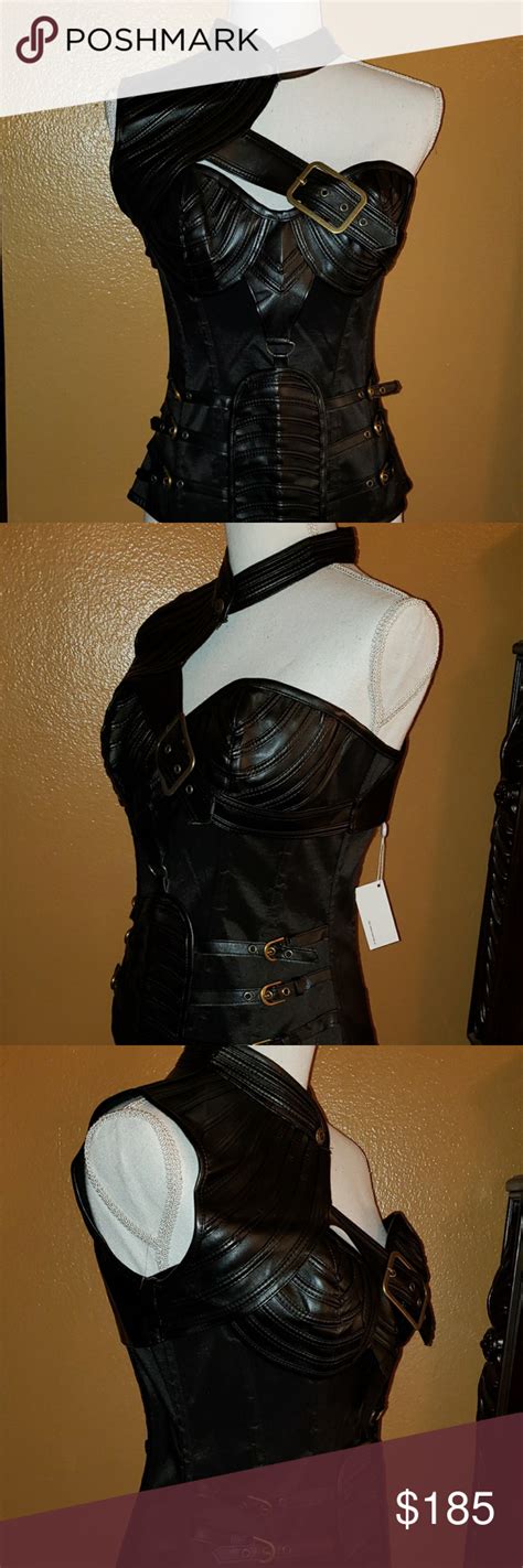 Corset Black Leather Ml Black Leather Black Custom Top