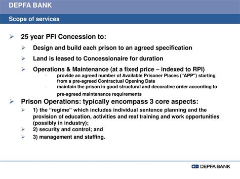 Issued by depfa acs bank dac (the  bank ), in respect of its asset covered securities listed on the main market of the london stock exchange with isins: PPT - PFI Prison Case Study PowerPoint Presentation - ID ...