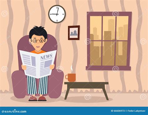 Man Reading Newspaper At Home Stock Vector Illustration Of Design