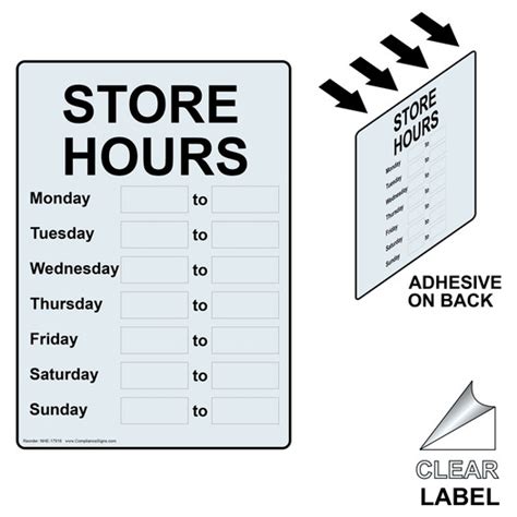 Store Hours Label Nhe 17916 Dining Hospitality Retail