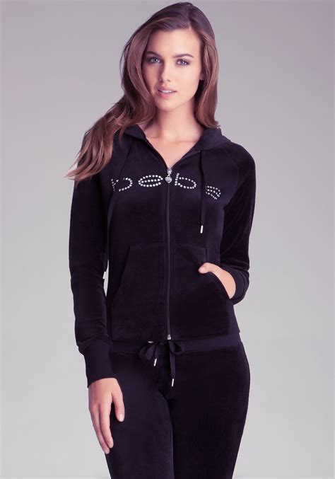 Lyst Bebe Basic Velour Hoodie In Black