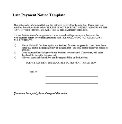 Late Rent Payment Agreement Template A Late Rent Notice Or Notice To