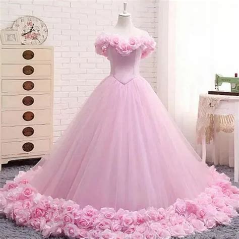New Puffy Pink Quinceanera Gowns Princess Cinderella Formal Long Ball
