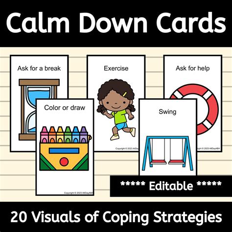 Calm Down Cards For Kids And Calming Corner Emotional Regulation Coping