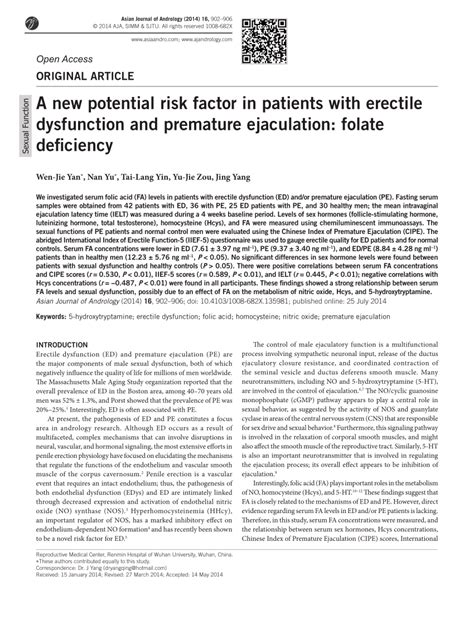 Pdf A New Potential Risk Factor In Patients With Erectile Dysfunction