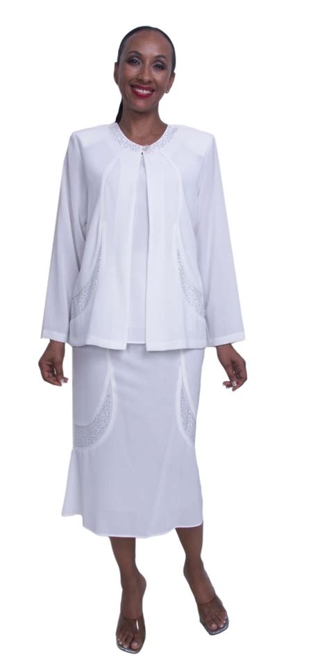 White Plus Size Church Choir Dress 3 Piece Tea Length Jacket Beading