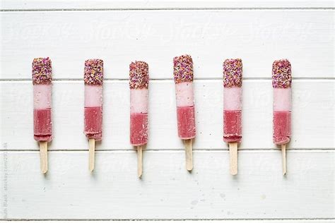 Pink Striped Popsicles From Above By Ruthblack Stocksy United