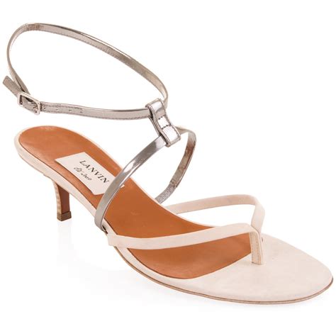 Lanvin Two-tone Kitten Heel Sandals in Silver | Lyst