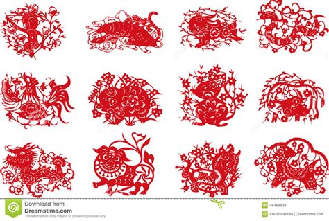 Chinese animal paper-cut stock vector. Illustration of born - 48489838
