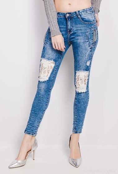 Ripped Jeans With Strass And Lace Denim Life Paris Fashion Shops