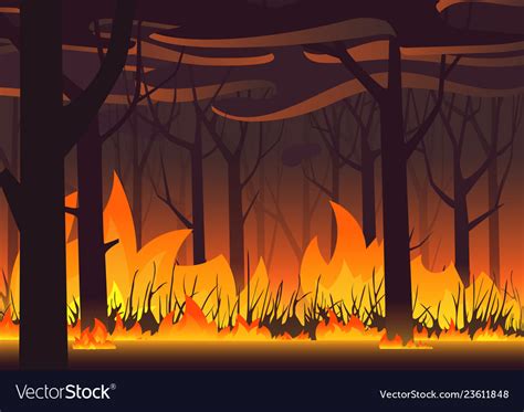 Woodland Eco Banner Fire In Forest Wildfire Vector Image