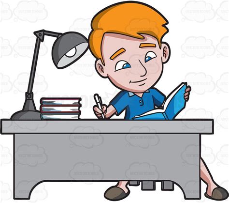 A Young Man Taking Down Notes From A Book Young Man Book Vector