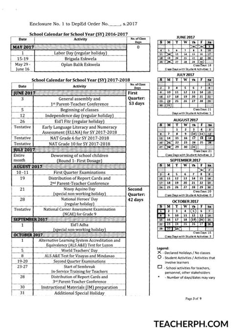 Deped Calendar Of Activities