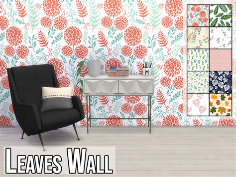 Sims 4 Cc Finds — Modelsims4 Leaves Wall 10 Different Wallpapers