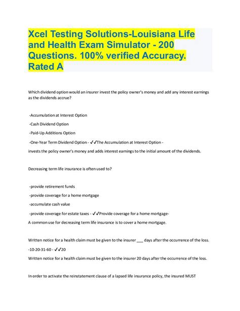 Xcel Testing Solutions Louisiana Life And Health Exam Simulator 200