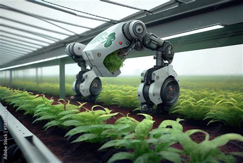 Robot Farming Harvesting Agricultural Products In Greenhouse