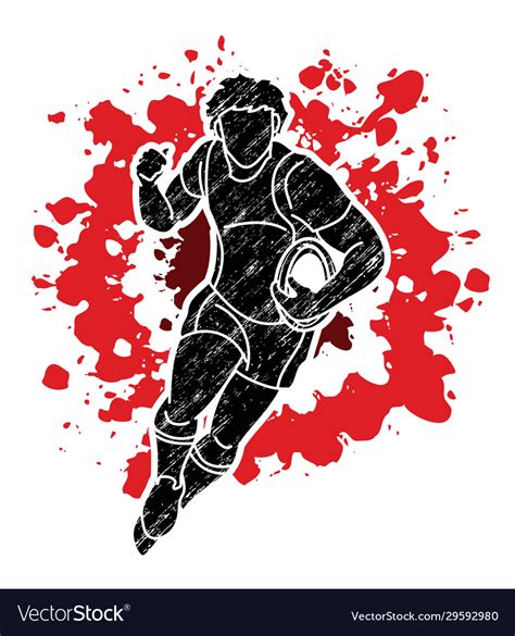 Rugby Player Action Cartoon Sport Graphic Vector Image