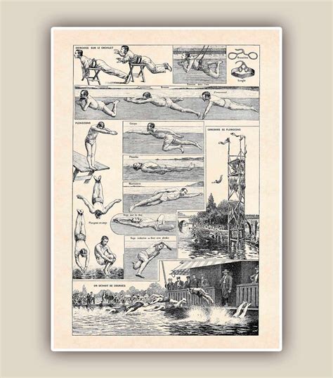 Retro Swimming Print Vintage Natation Image Seaside Prints Marine