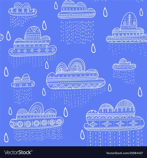 Seamless Pattern With Rainy Clouds In Boho Style Vector Image