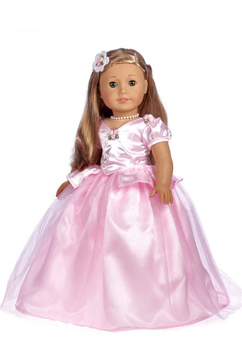 pretty pink doll gown for 18 inch american girl doll necklace headpiece dreamworld collections
