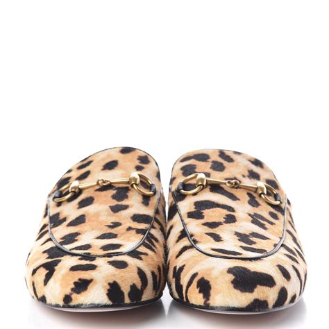 Gucci Calf Hair Leopard Print Princetown Slippers 385 Naturale Black