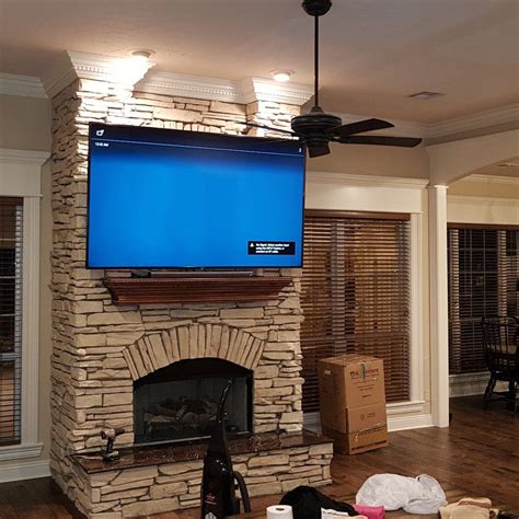 85 Inch Tv Mounting Over Stone Fire Place Stone Fireplace Fireplace