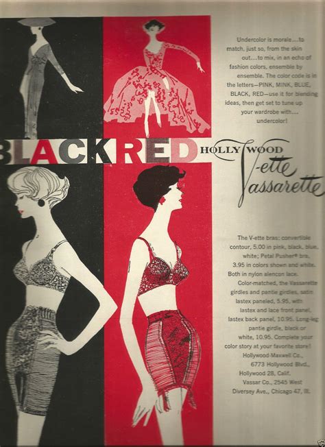Vintage 1957 Hollywood V Ette Vassarette Black And Red Bra And Girdle Print