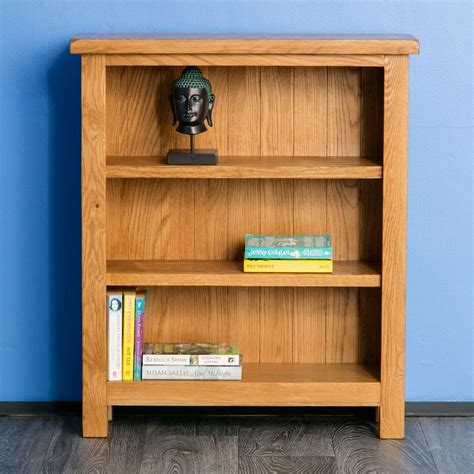 Surrey Oak Small Bookcase Rustic Solid Wood Low 3 Book Shelf Display