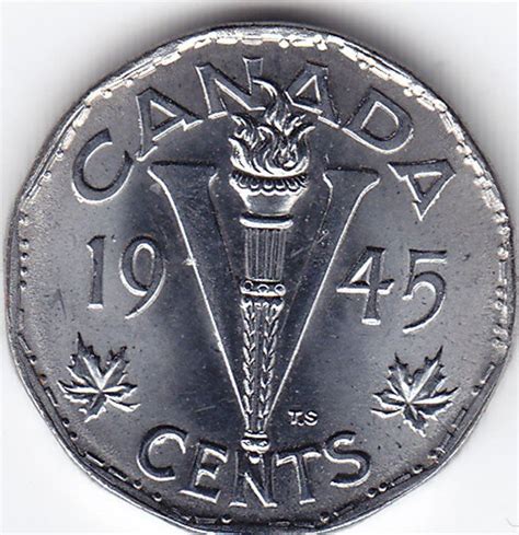 1945 Canada 5 Cent Nickel Coin Ms 65 Low Chrome