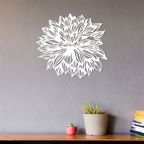 White Dahlia Flower Wall Art Metal Flower Decor Geometric Etsy