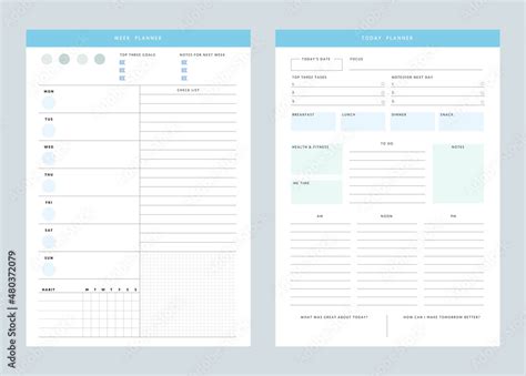 Sky 2 Set Of Minimalist Planners Today And Weekly Planner Template Clear And Simple