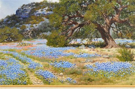 W A Slaughter Bluebonnets Oil Painting