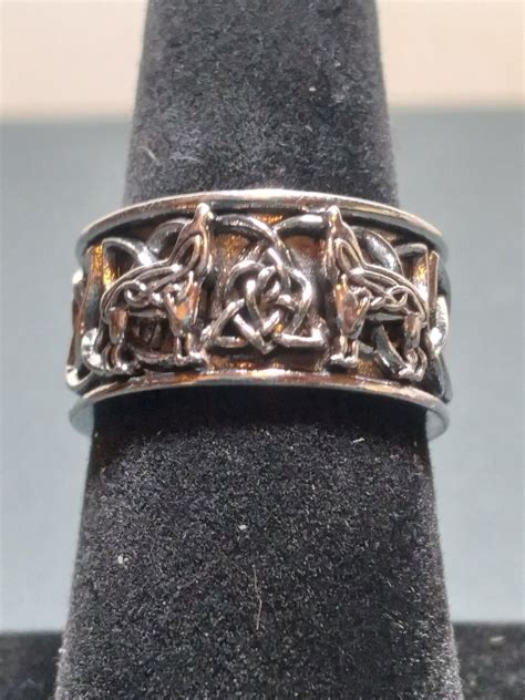 Cr1 Celtic Knot Wolf Ring Viking Inspired Ring Antique Silver Etsy