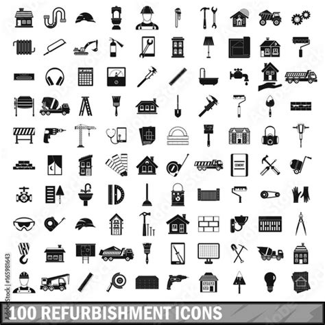 100 Refurbishment Icons Set Simple Style Stock Image And Royalty