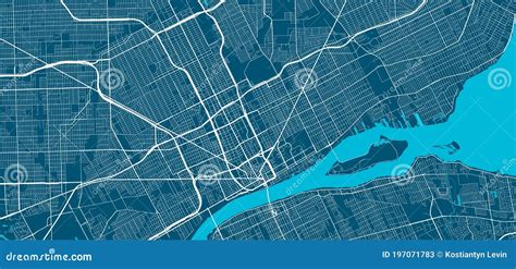 Detailed Map Of Detroit City Linear Print Map Cityscape Panorama