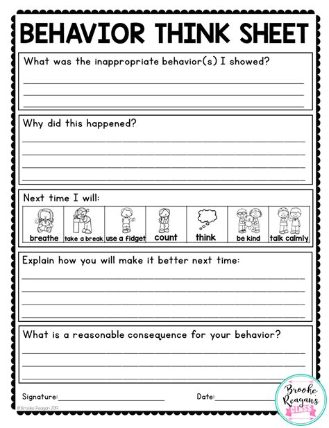 Behavior Reflection Sheet Thekidsworksheet
