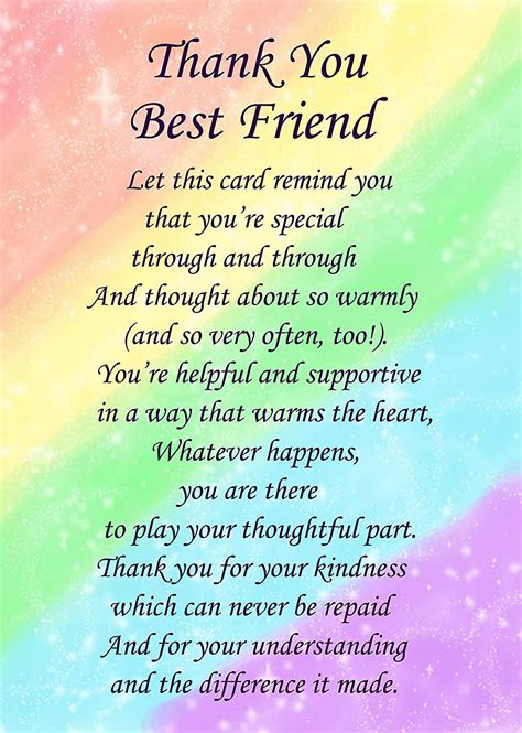 Thank You Best Friend Poem Verse Greeting Card Amazon Co Uk Stationery Office Supplies
