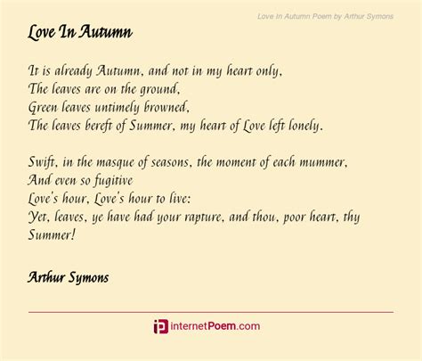 Love In Autumn Poem By Arthur Symons