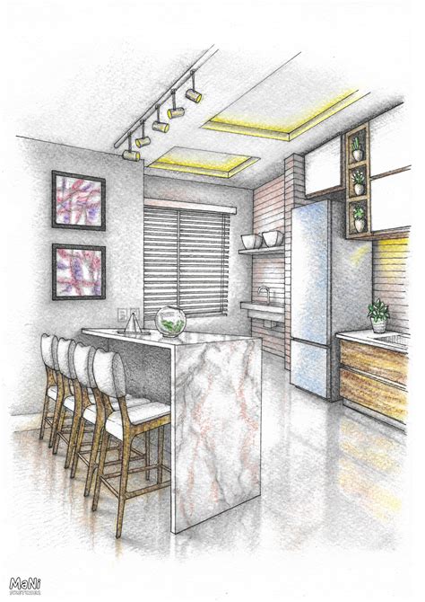 Kitchen Interior Design Illustration Drawing In 5 Steps