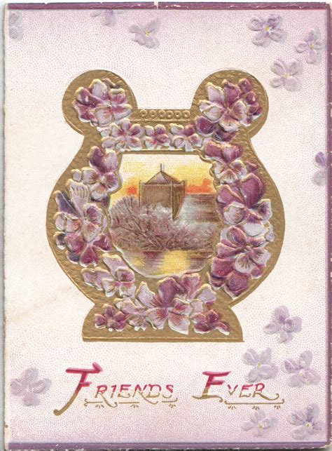 Friends Ever F And E Illuminated In Gilt Purple Pansies Around And In