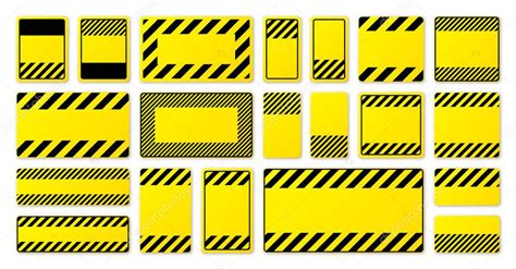 Varios Signos De Advertencia Amarillos En Blanco Con Líneas Diagonales