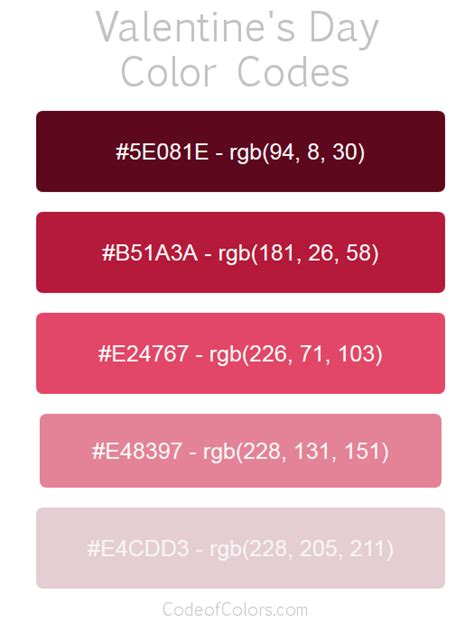 Valentines Day Color Palette Hex And Rgb Color Codes